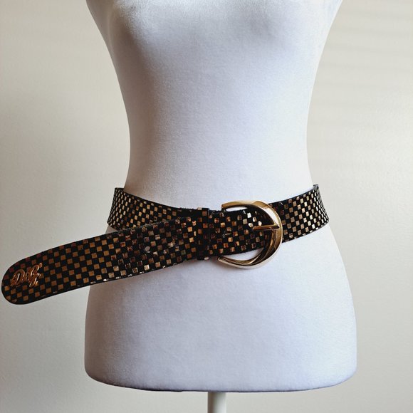 D&G Italian Black Gold Leather Belt 80cm / 32 in main image 4